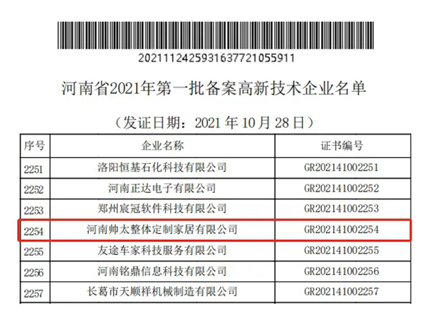再添硬核！帅太家居荣获国家高新技术企业认证